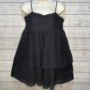 Urban Outfitters Baby Doll Dress Womens 2 Black Mini Tiered Eyelet